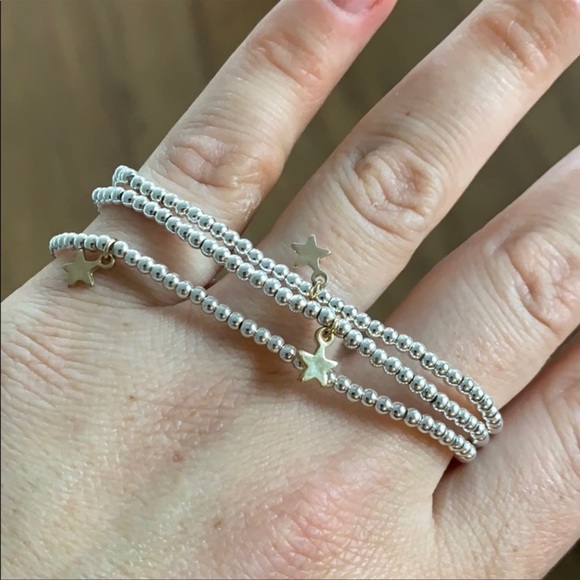 Beaded charm silver star bracelet set (3) - Picture 3 of 5